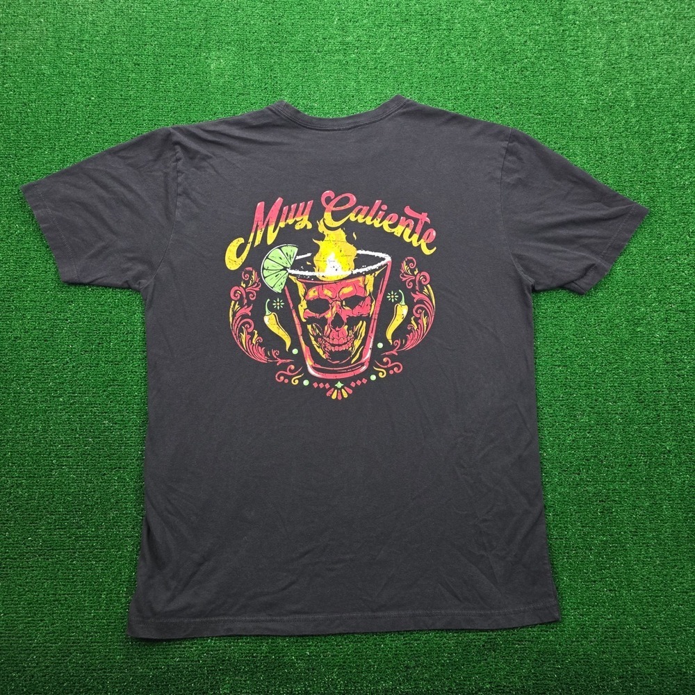 Grunt Style Muy Caliente Tshirt‎ Mens XL Black Fire Skull Cocktail Graphic Tee